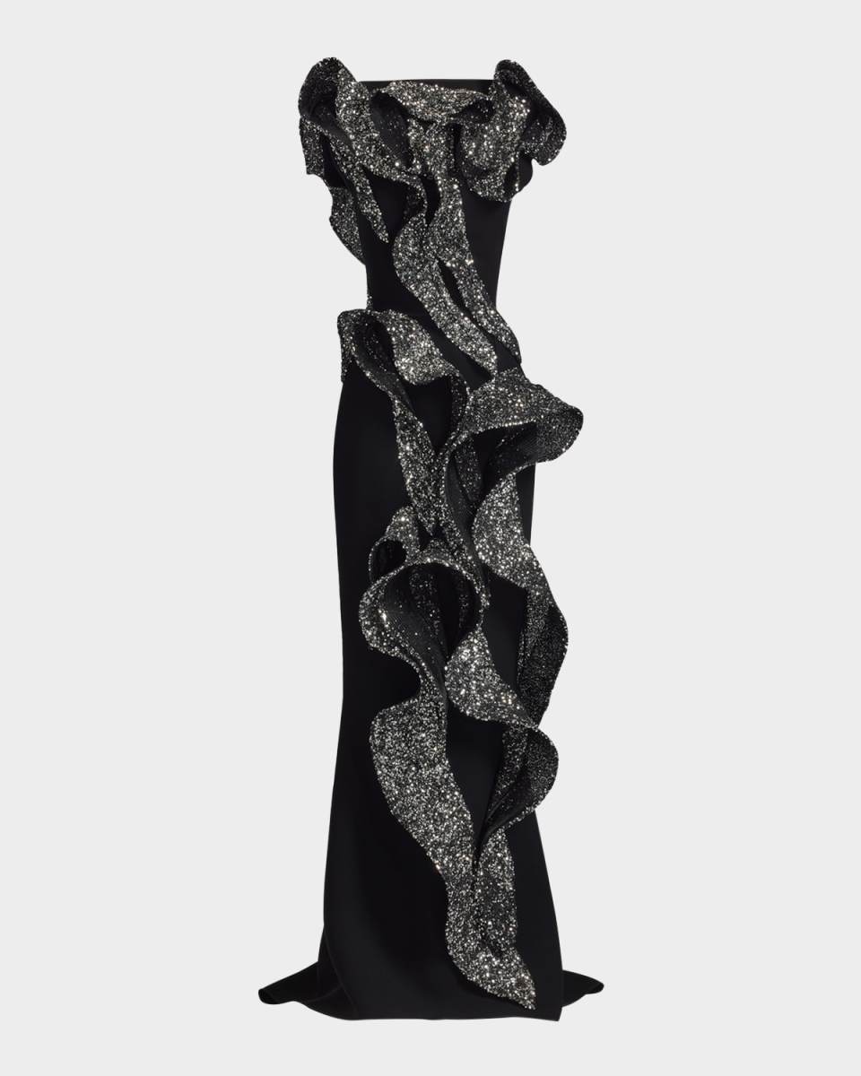 Tantalise Wave Sequined-Ruffle Mermaid Gown